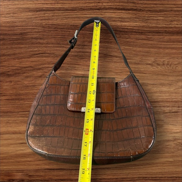 Fossil Embossed Croc Leather Shoulder Bag Brown Vintage Hobo Purse - Picture 5 of 9